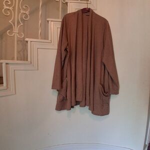 LOGO by Lori Goldstein Women's Brown Open Front Cardigan